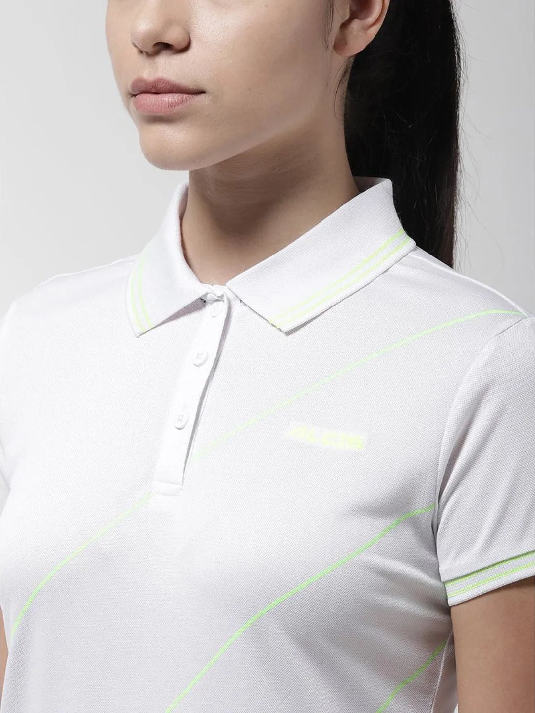 Alcis Women White Solid Polo Collar T-shirt