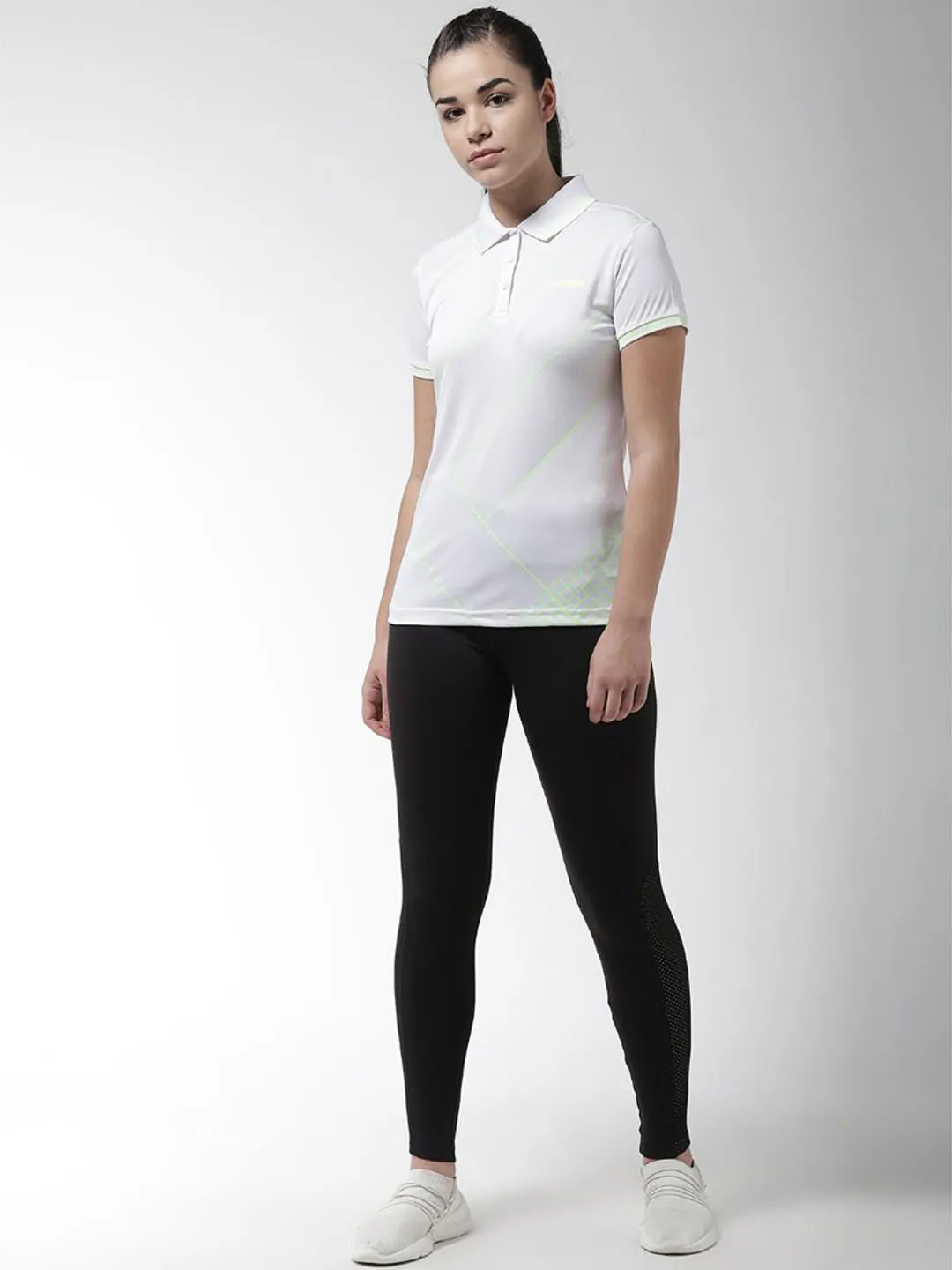 Alcis Women White Solid Polo Collar T-shirt