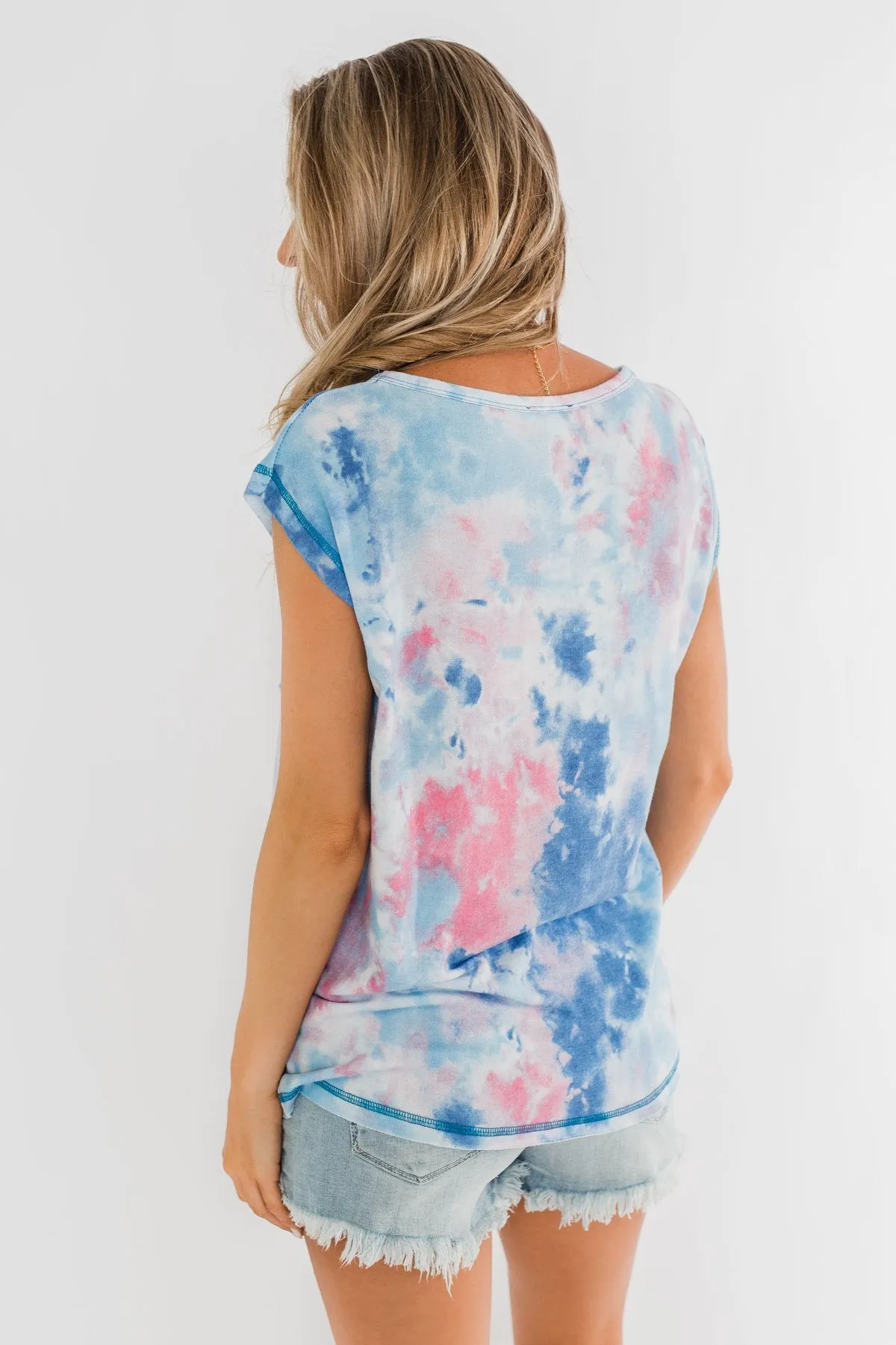 All Is Well Tie Dye Pocket Top- Blue & Pink
