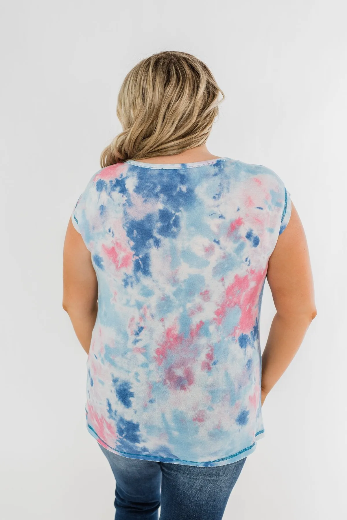 All Is Well Tie Dye Pocket Top- Blue & Pink