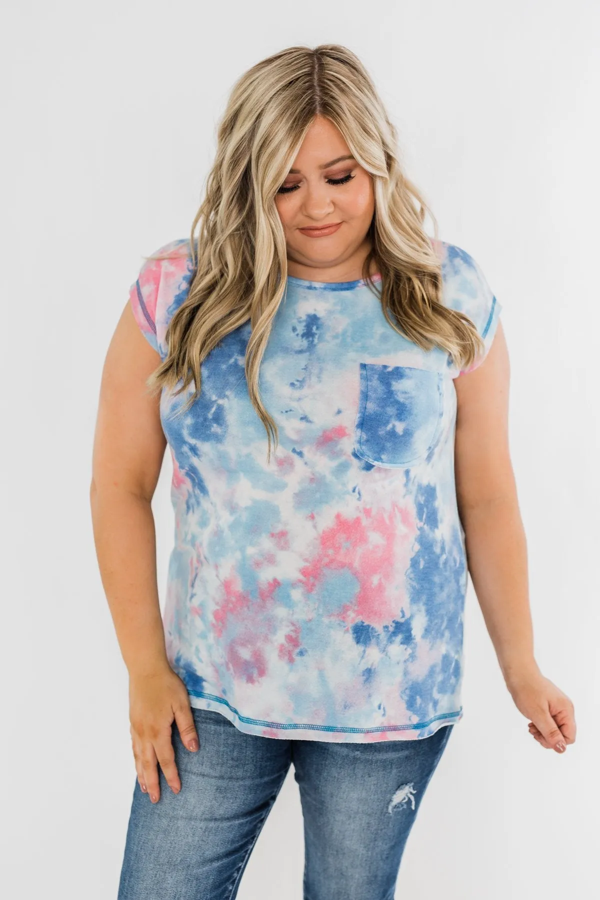 All Is Well Tie Dye Pocket Top- Blue & Pink