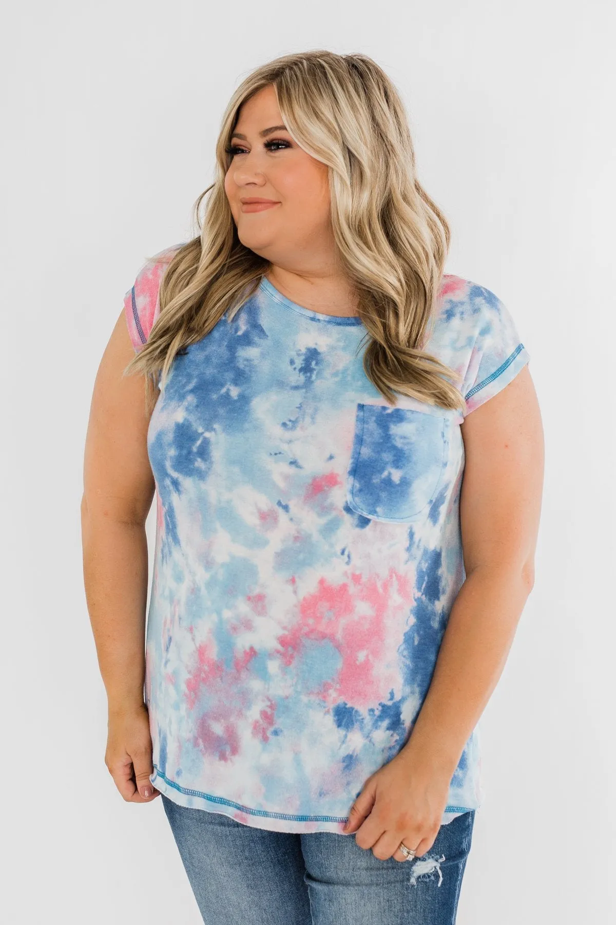All Is Well Tie Dye Pocket Top- Blue & Pink