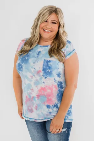 All Is Well Tie Dye Pocket Top- Blue & Pink