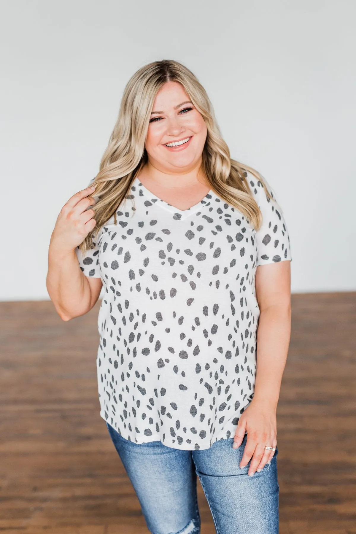 Always Be There Short Sleeve Spotted Top- Off White