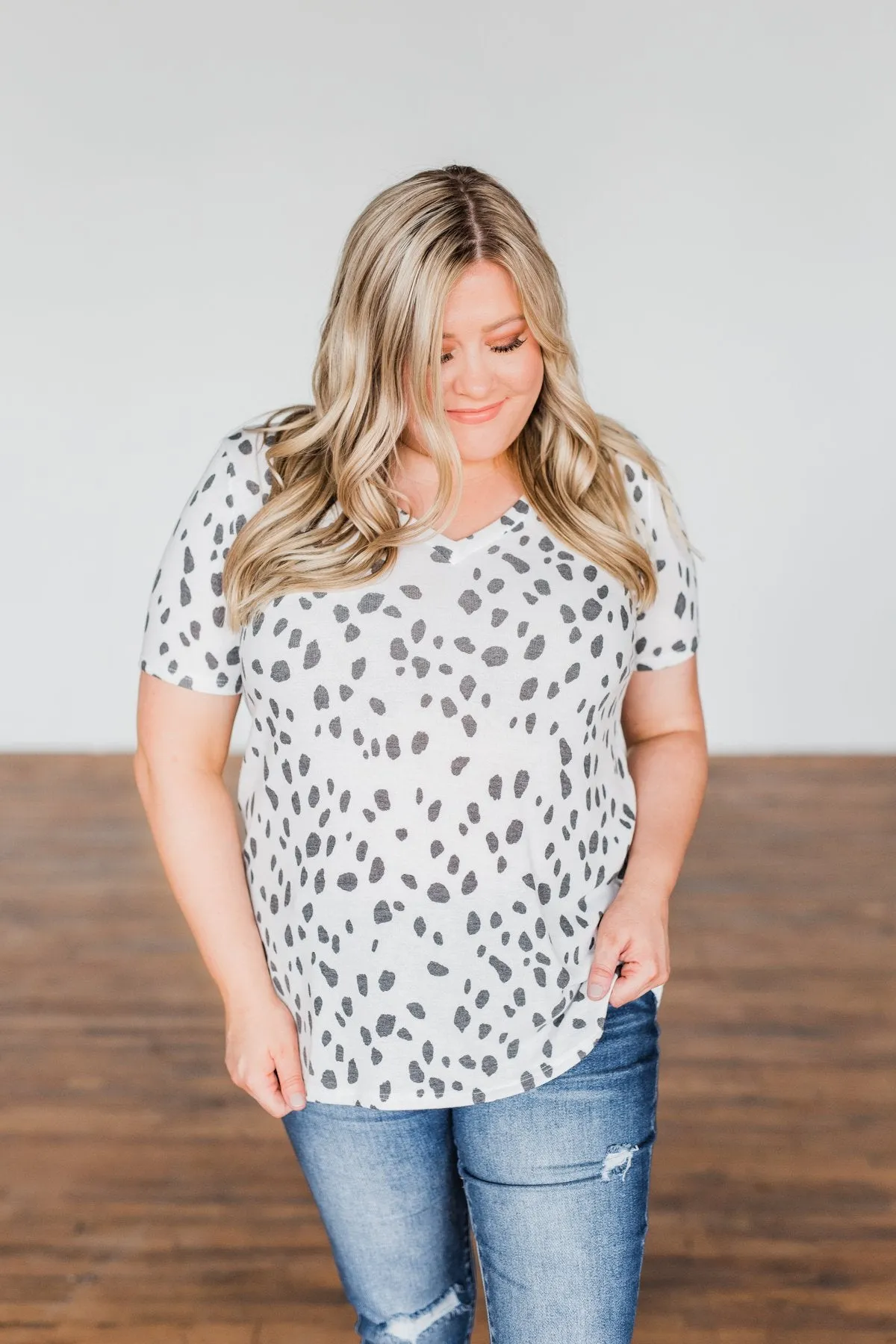 Always Be There Short Sleeve Spotted Top- Off White