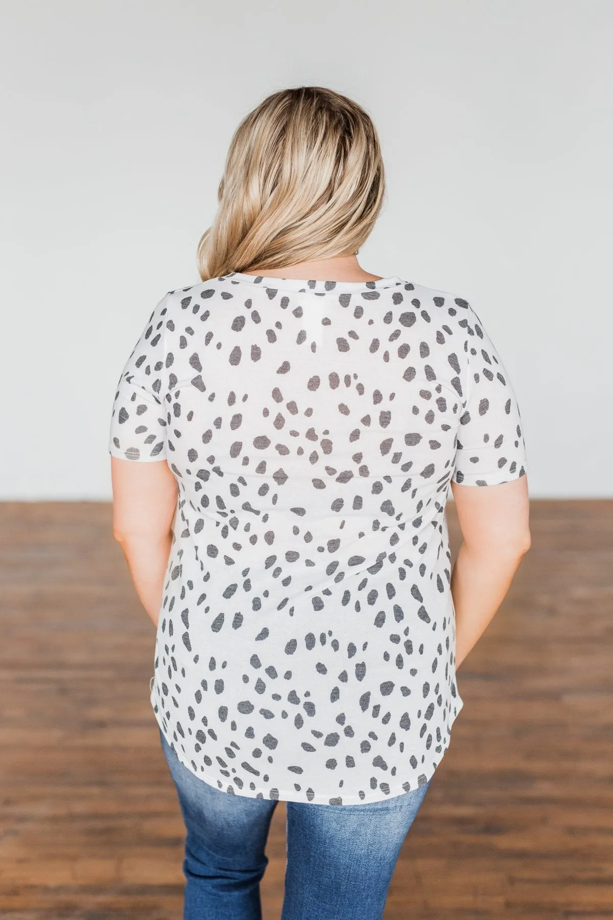 Always Be There Short Sleeve Spotted Top- Off White