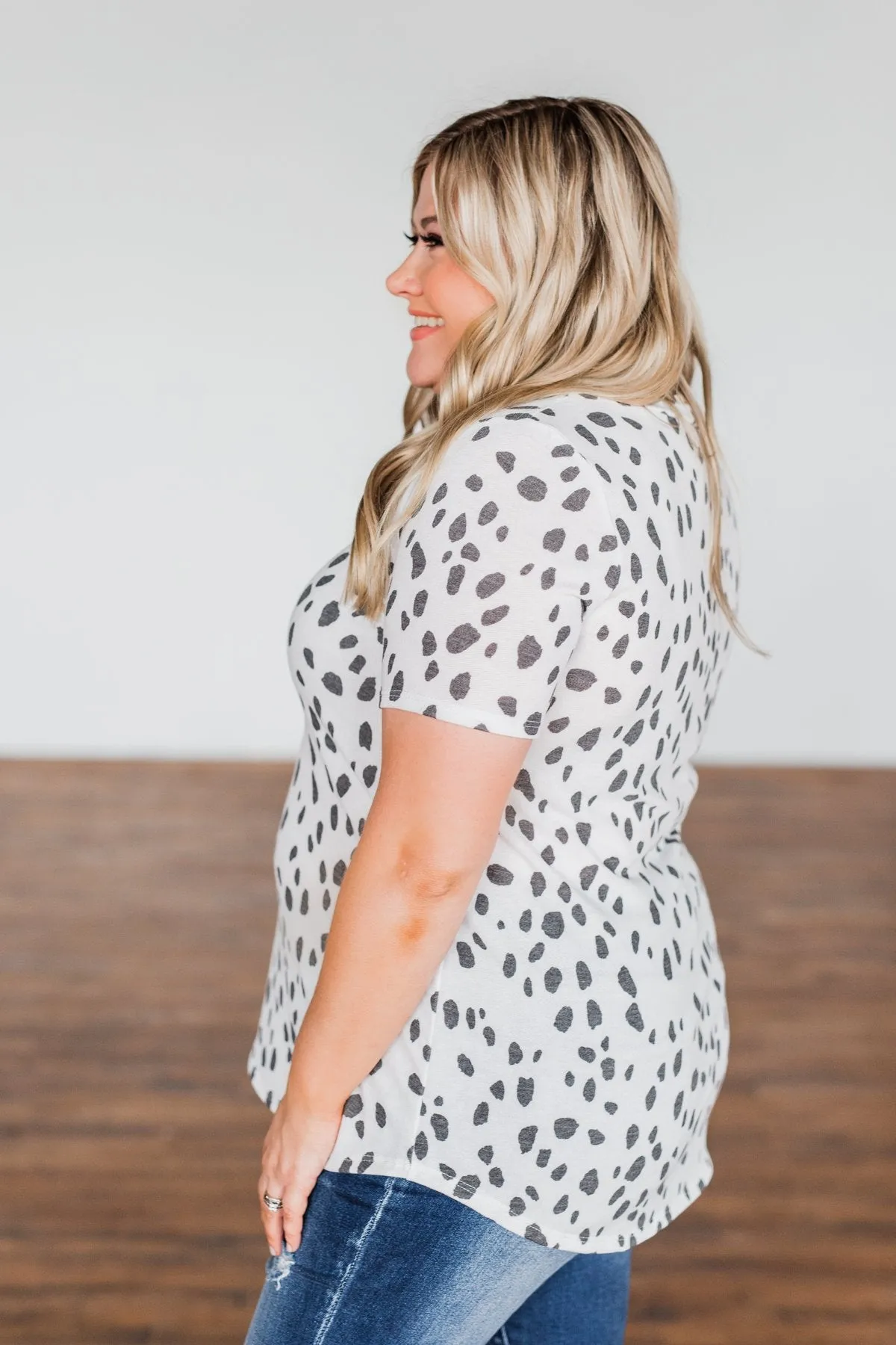 Always Be There Short Sleeve Spotted Top- Off White