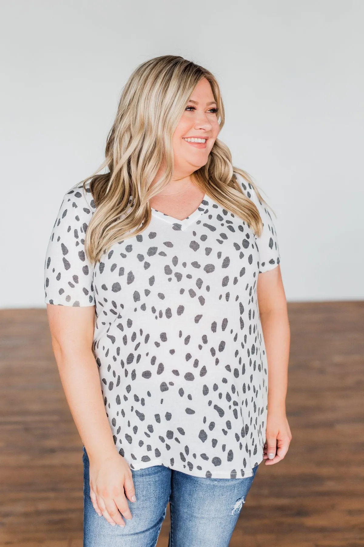Always Be There Short Sleeve Spotted Top- Off White