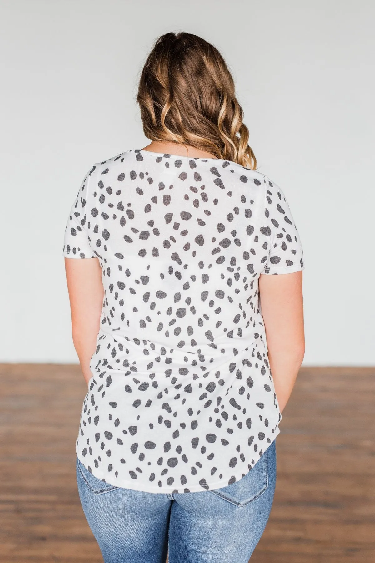 Always Be There Short Sleeve Spotted Top- Off White