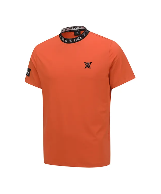 ANEW Golf: Men Neck Jacquard Logo Short T-Shirt - Orange
