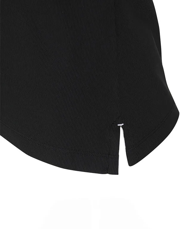 ANEW Golf: Women's Sleeve Block Back Zipper Point Ribbed Long T-Shirt - Black