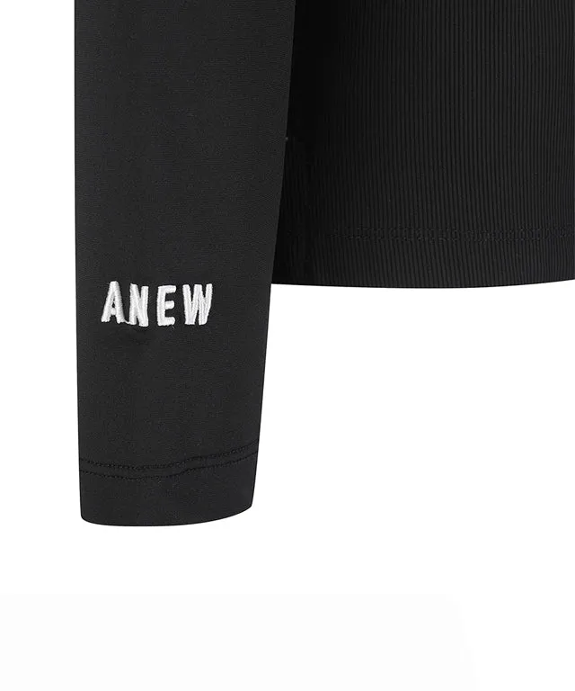 ANEW Golf: Women's Sleeve Block Back Zipper Point Ribbed Long T-Shirt - Black