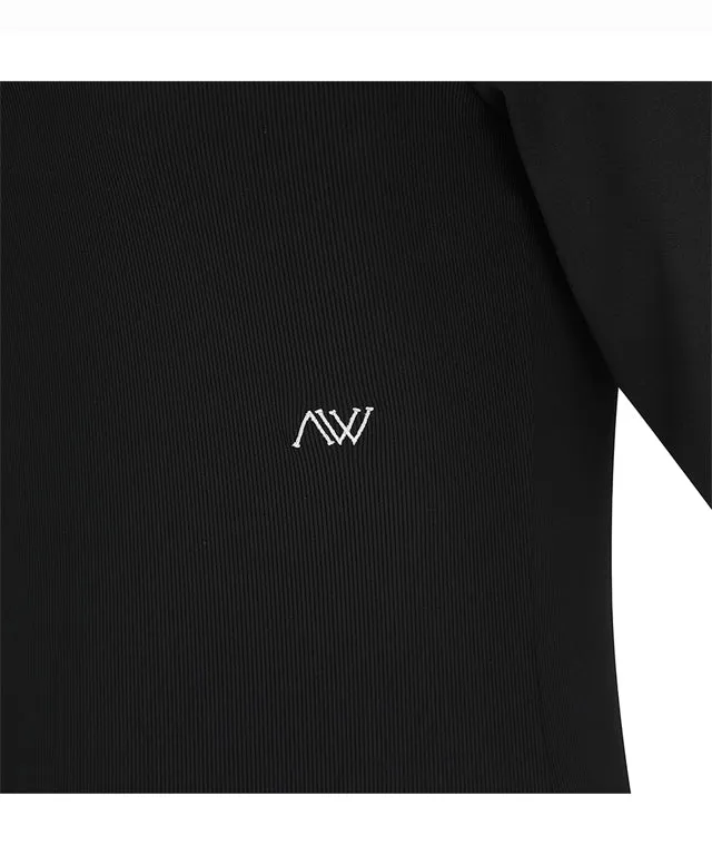 ANEW Golf: Women's Sleeve Block Back Zipper Point Ribbed Long T-Shirt - Black
