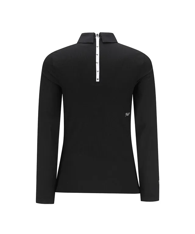 ANEW Golf: Women's Sleeve Block Back Zipper Point Ribbed Long T-Shirt - Black