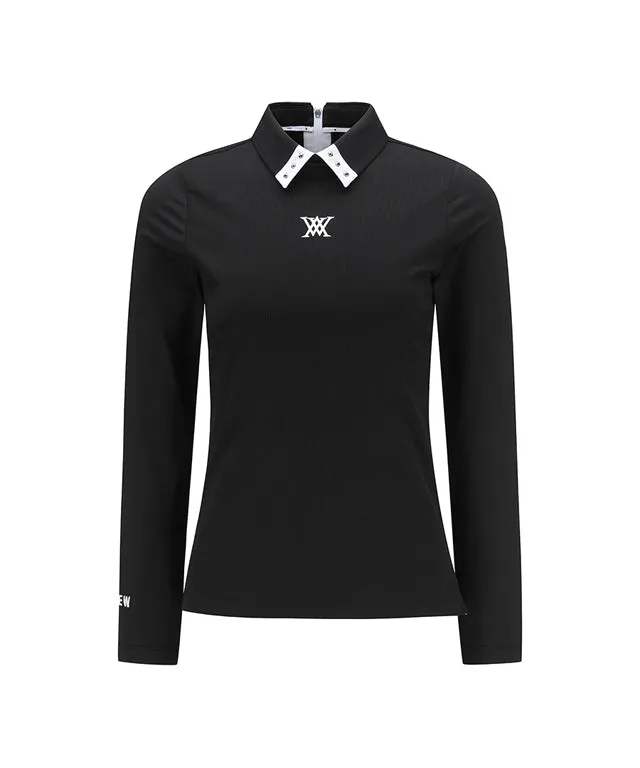ANEW Golf: Women's Sleeve Block Back Zipper Point Ribbed Long T-Shirt - Black