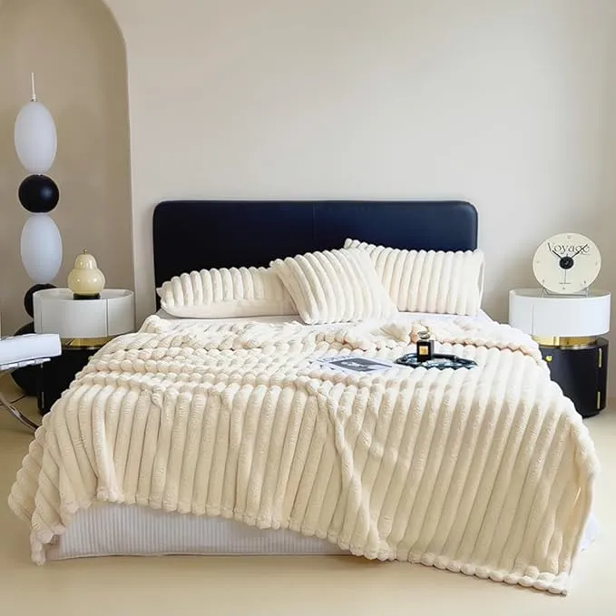 Anyhouz Blanket Milky White Velvet Fluffy Coral Fleece Sofa Warm Bed