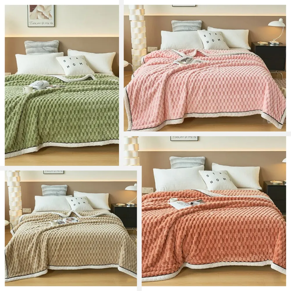 Anyhouz Blanket Orange Velvet Autumn Warm Soft Fluffy Comfortable Throw Blanket