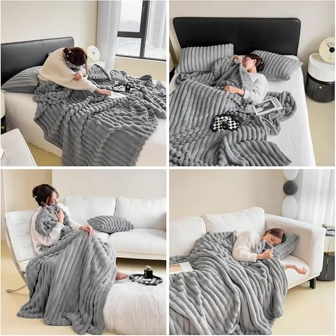Anyhouz Blanket Silver Grey Velvet Fluffy Coral Fleece Sofa Warm Bed