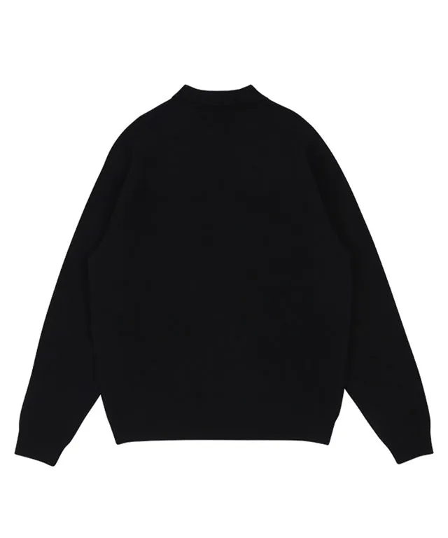 AVEN Men's Signature Flower Jacquard Wool Knit - Black