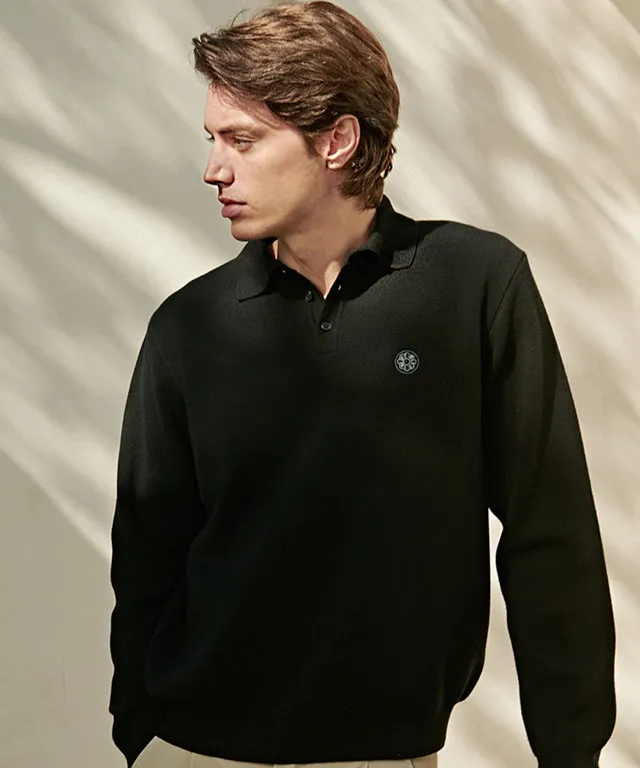 AVEN Men's Signature Flower Jacquard Wool Knit - Black