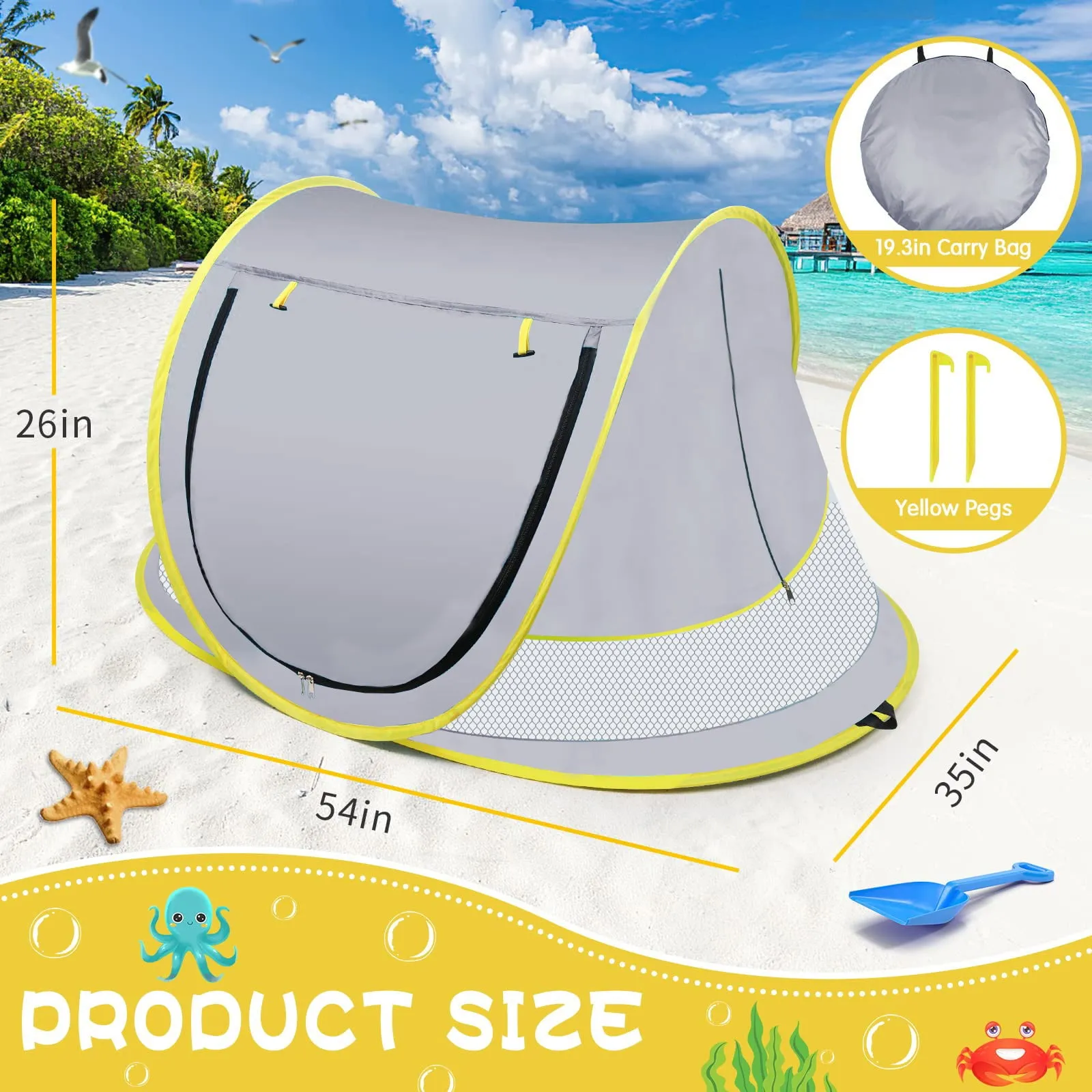 Baby Beach Tent UPF 50  Pop up Beach Tent Sun Shelter Easy Setup Tent for Travel