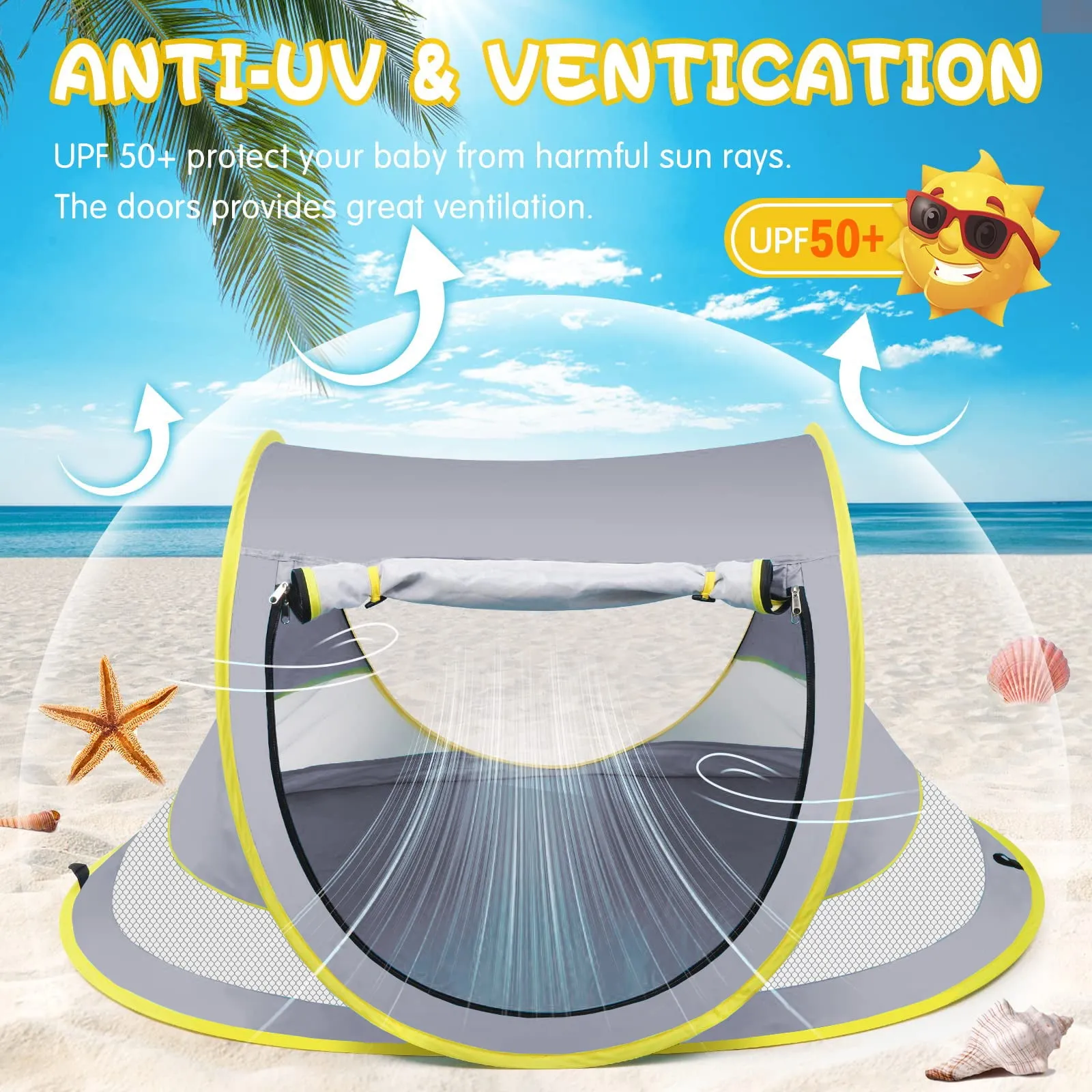 Baby Beach Tent UPF 50  Pop up Beach Tent Sun Shelter Easy Setup Tent for Travel