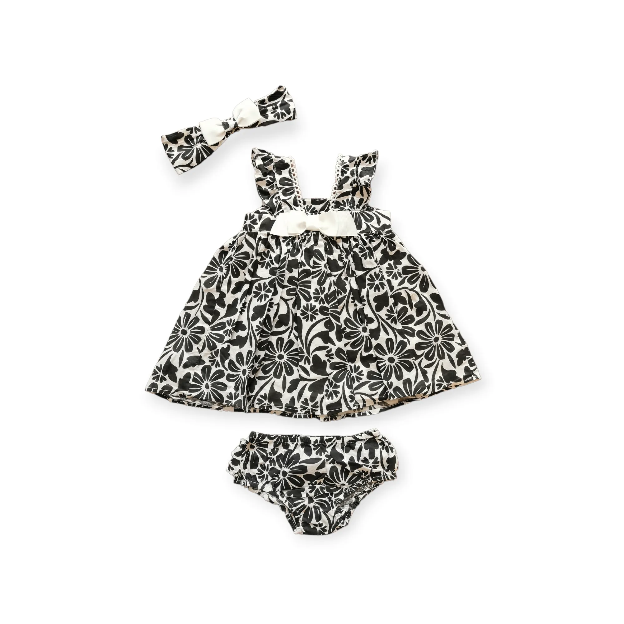 BABY GIRL SIZE 3/6 MONTHS - CYNTHIA ROWLEY, Matching 3 Piece Dress Set EUC B38