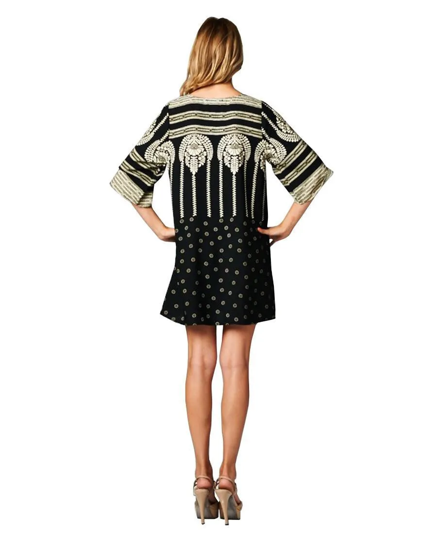 Black Ivory Aztec Tribal Tunic Dress with Tassels