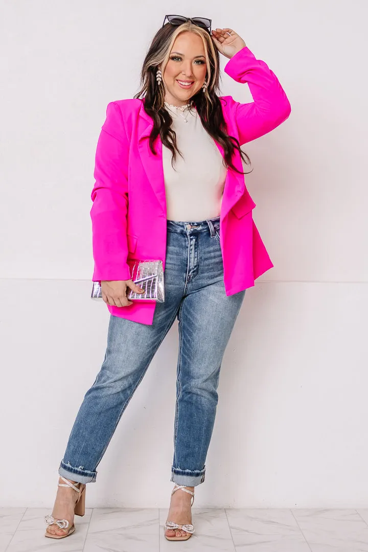 Blazing By Single Button Blazer | Fucshia
