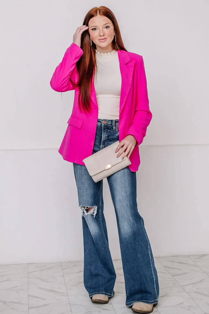 Blazing By Single Button Blazer | Fucshia