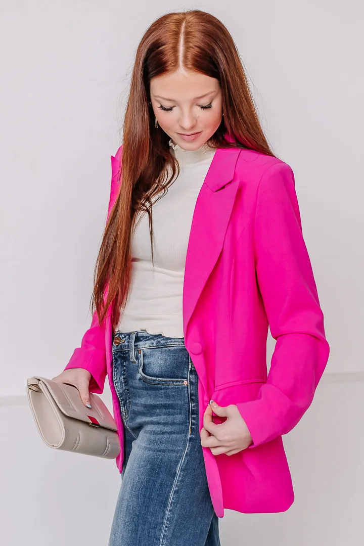 Blazing By Single Button Blazer | Fucshia