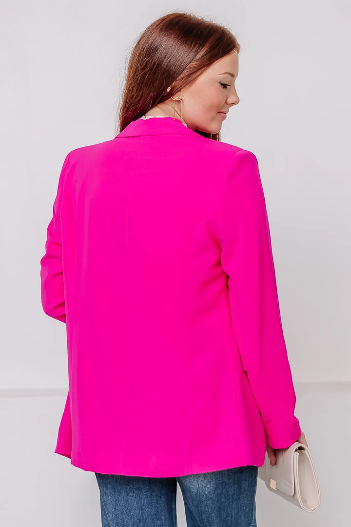 Blazing By Single Button Blazer | Fucshia