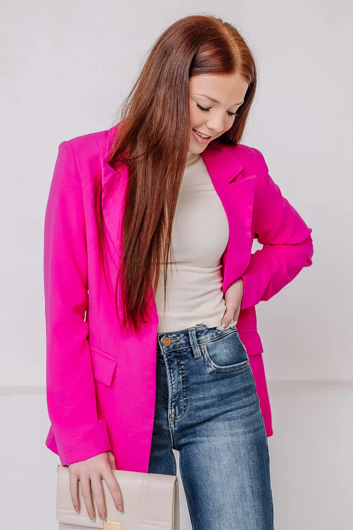 Blazing By Single Button Blazer | Fucshia