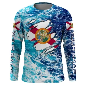 Blue sea wave ocean camo Florida flag Custom name jerseys | Long sleeve, Long Sleeve Hooded NPQ756