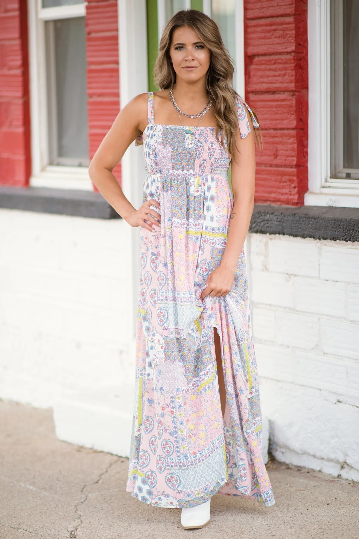 Blush Multicolor Floral Patchwork Maxi Dress