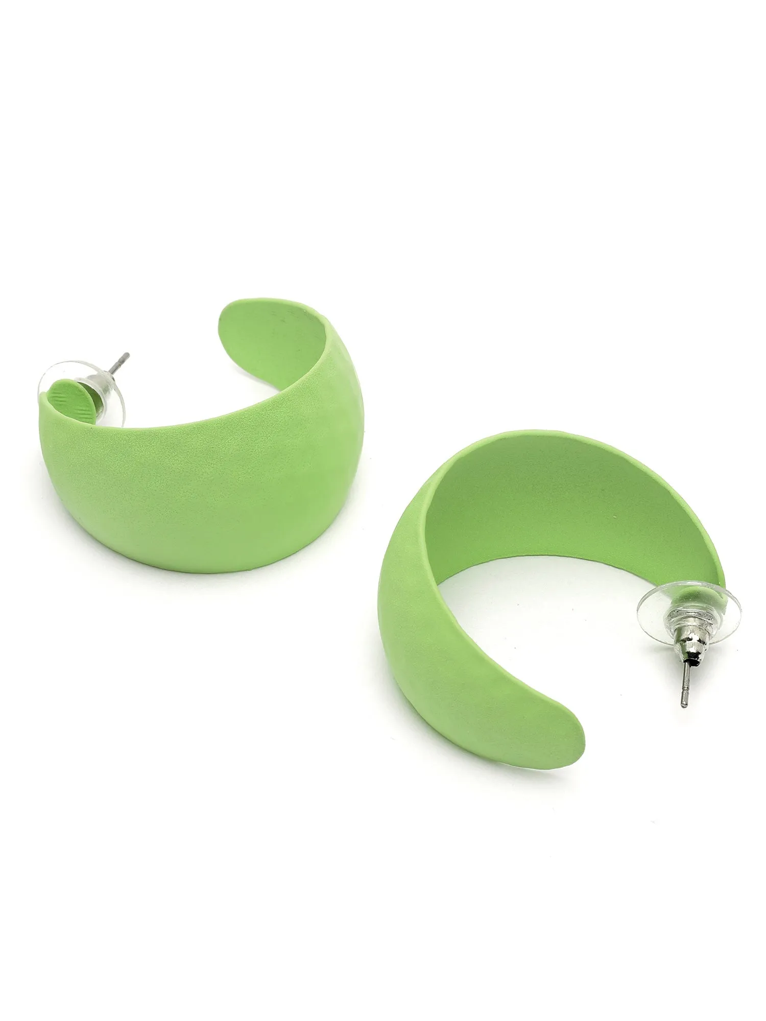 Bohey by KARATCART Light Green Hammered Design Half Hoop Earrings for Women