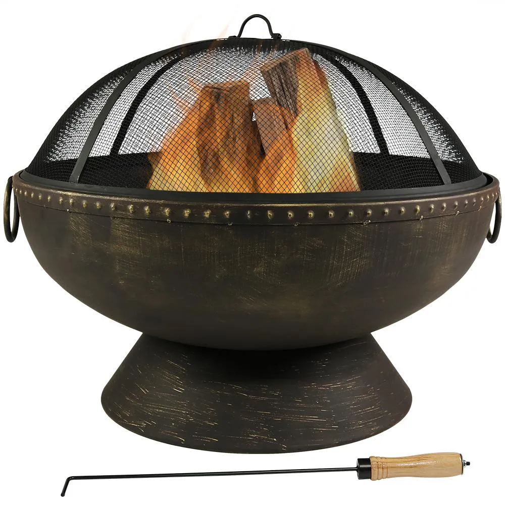 Brand new in box! Sunny Daze 30 in. x 24 in. Round Bronze Steel Wood Burning Fire Bowl with Handles and Spark Screen, Retails $328 W/Tax!