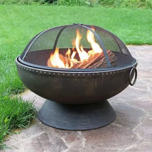 Brand new in box! Sunny Daze 30 in. x 24 in. Round Bronze Steel Wood Burning Fire Bowl with Handles and Spark Screen, Retails $328 W/Tax!