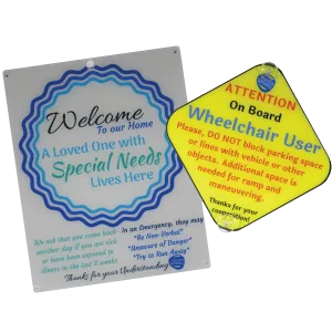 Bundle Special Needs White Blue Circle Design Plastic Door and Wheelchair User On Board Car Plastic Sign