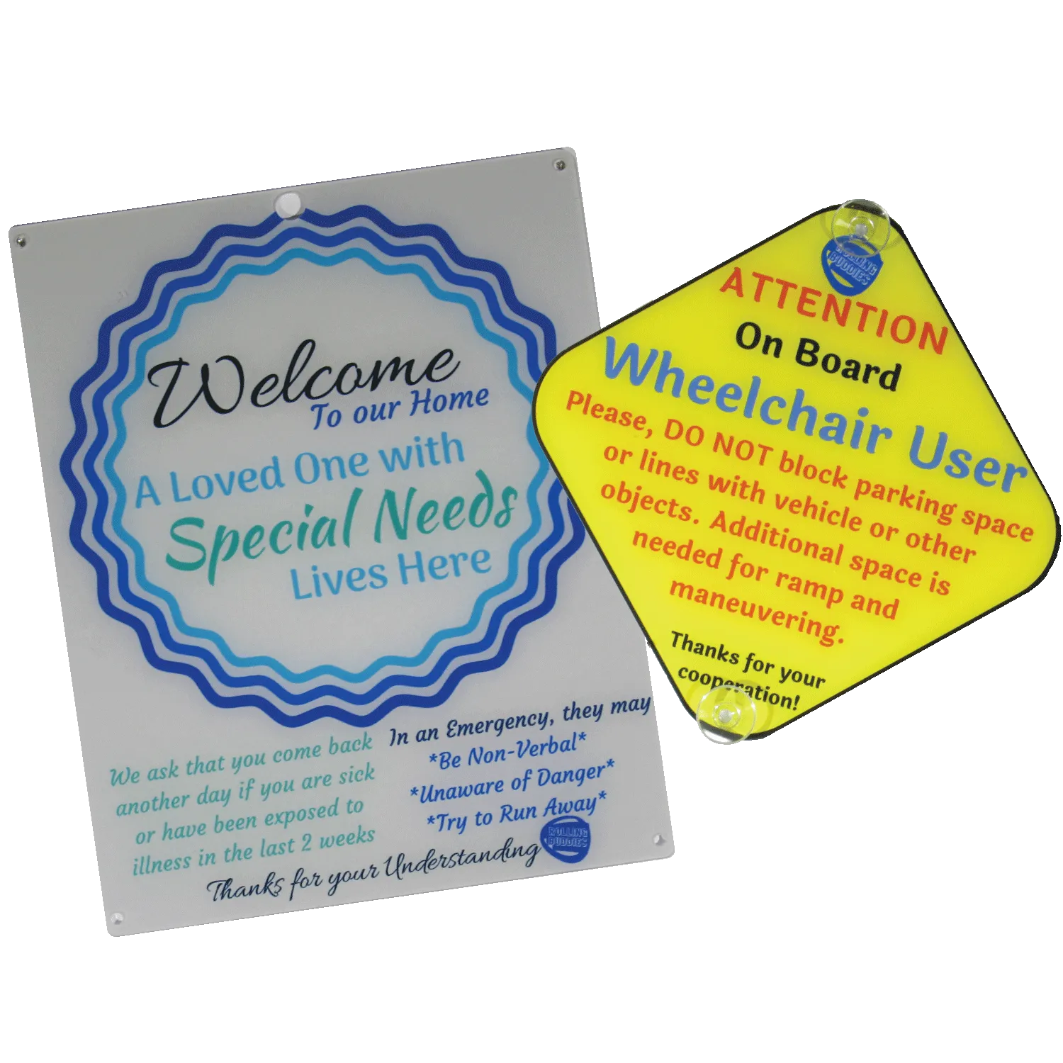 Bundle Special Needs White Blue Circle Design Plastic Door and Wheelchair User On Board Car Plastic Sign