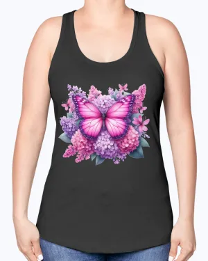 Butterfly flowers-pink - Ladies Racerback Tank