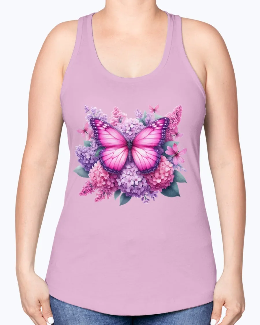 Butterfly flowers-pink - Ladies Racerback Tank