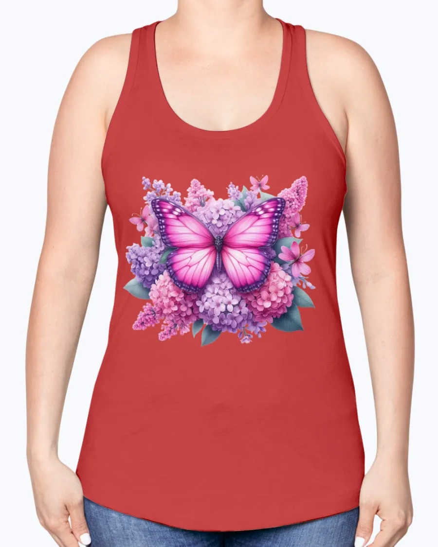 Butterfly flowers-pink - Ladies Racerback Tank