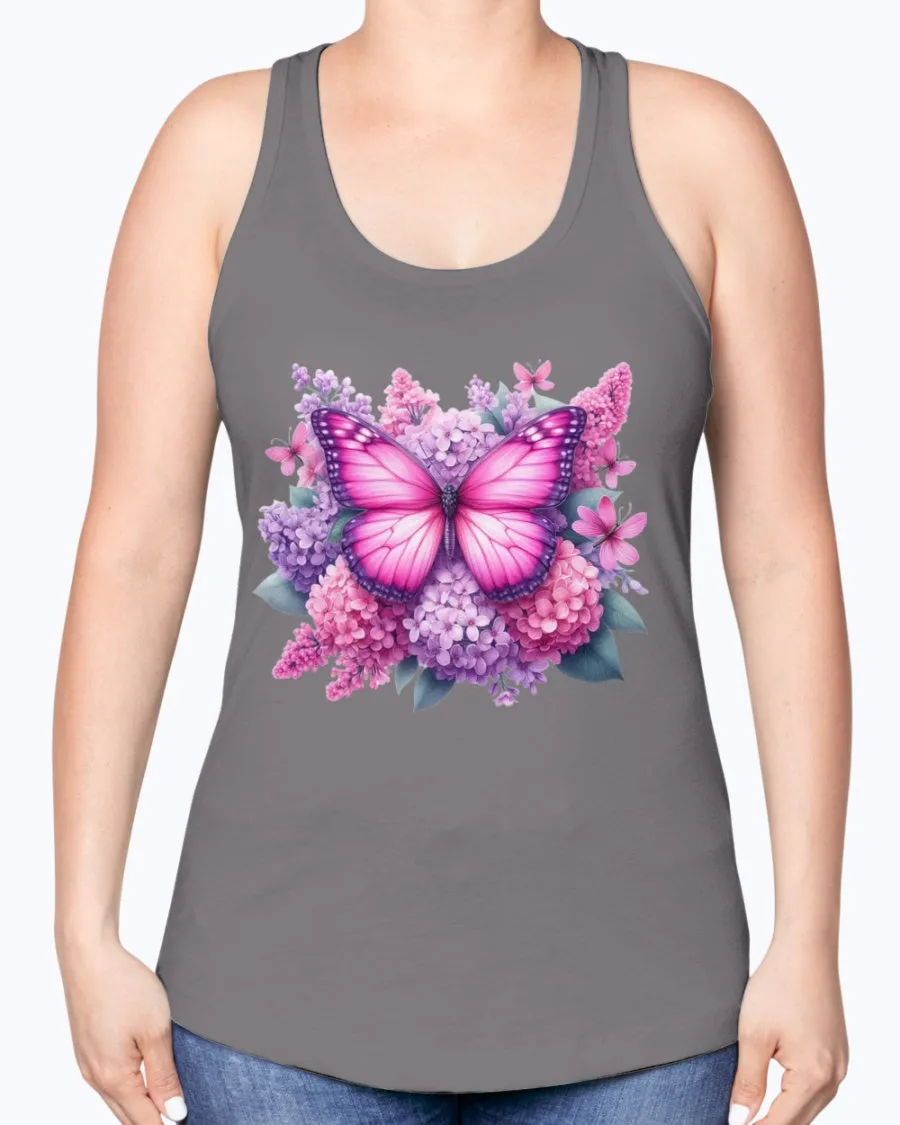 Butterfly flowers-pink - Ladies Racerback Tank