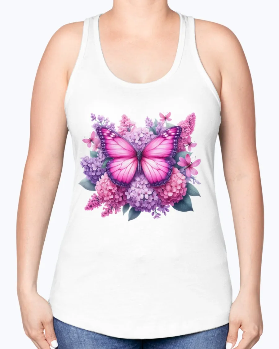Butterfly flowers-pink - Ladies Racerback Tank