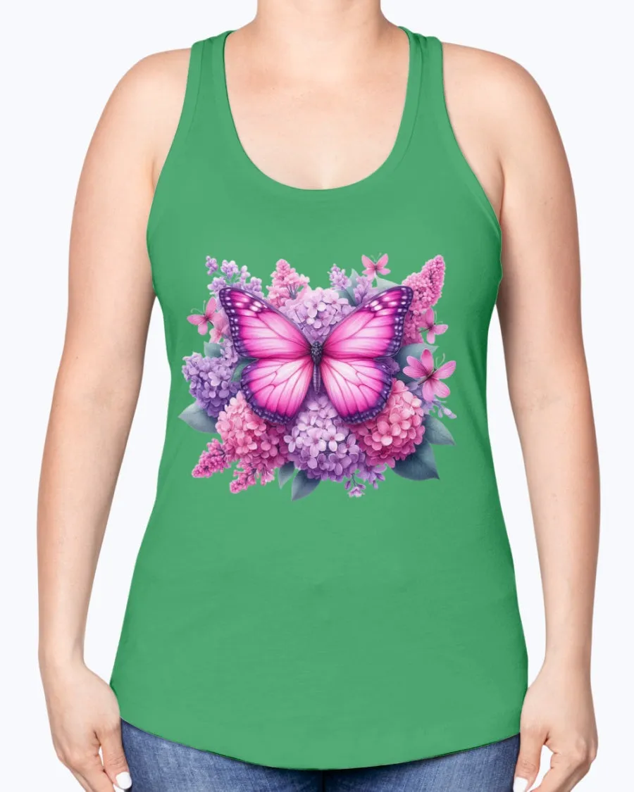 Butterfly flowers-pink - Ladies Racerback Tank