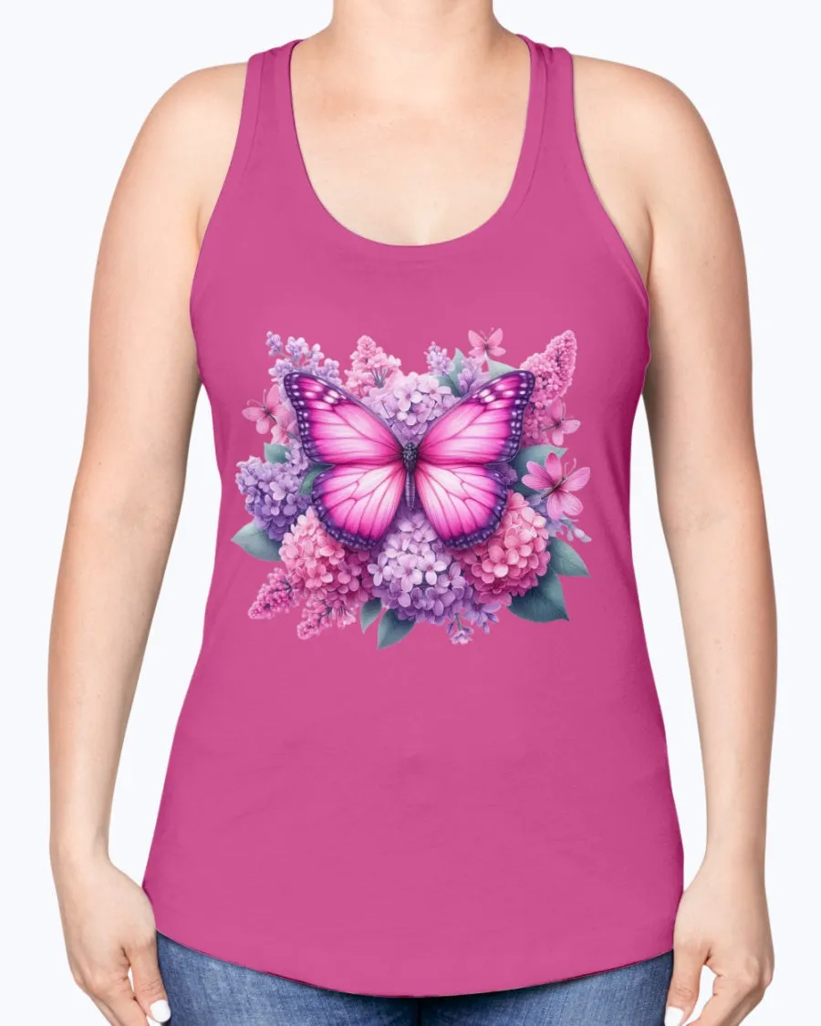 Butterfly flowers-pink - Ladies Racerback Tank