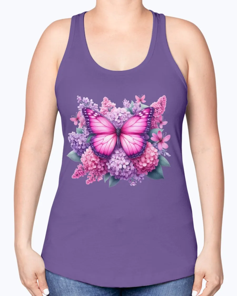 Butterfly flowers-pink - Ladies Racerback Tank