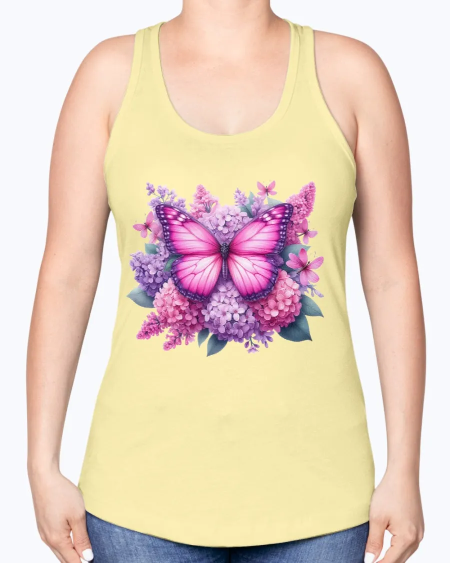 Butterfly flowers-pink - Ladies Racerback Tank