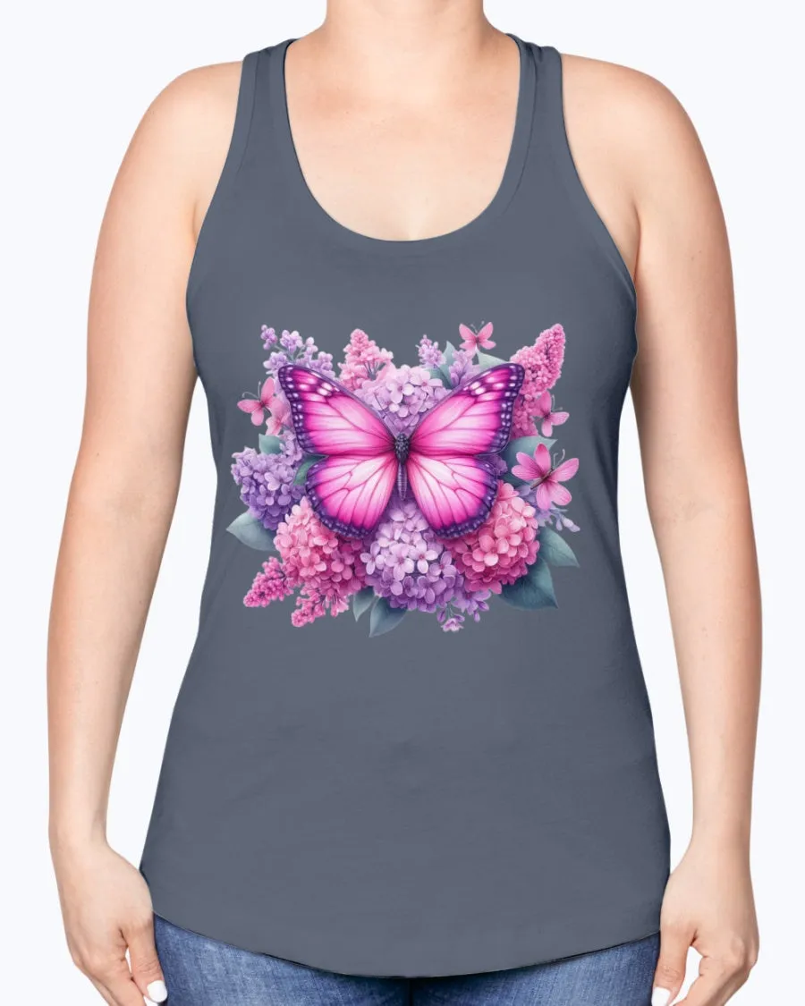 Butterfly flowers-pink - Ladies Racerback Tank